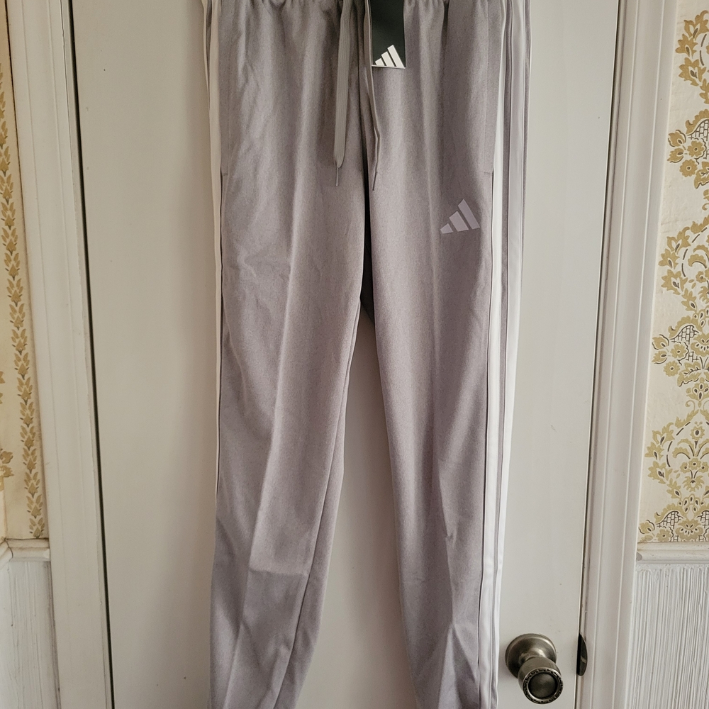 adidas Gray Track Pants with White Side Stripes